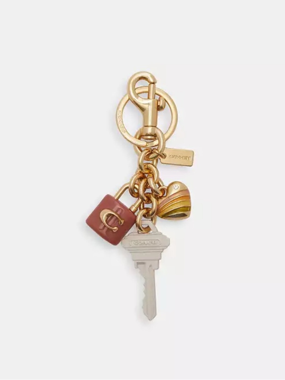 NWT💕Coach Key Cluster Bag Charm Keychain Ring Accessories CP891 Pink Lock Heart - Picture 4 of 6
